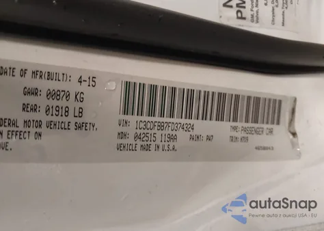 2015 Dodge Dart Sxt z USA, uszkodzony, nr VIN 1C3CDFBB7FD374324